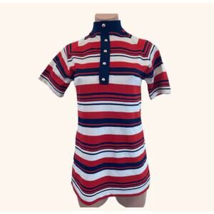 vintage 70's striped long short‎ sleeve mock neck